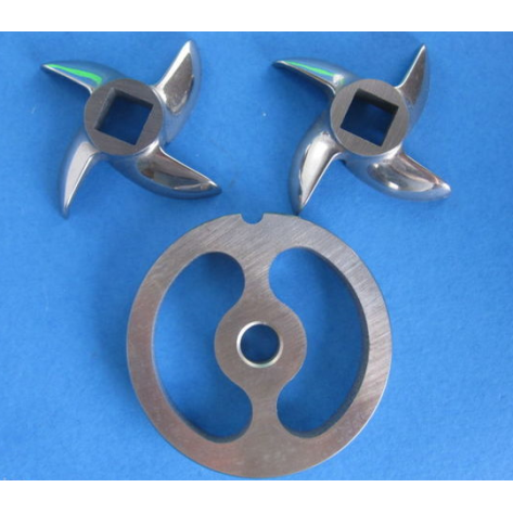 #12 Stainless Meat Grinder Sausage Stuffing Stuffer Kidney Plate & 2 Knives