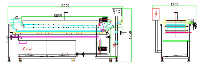 Top and bottom universal mesh belt fryer drawing for sinker products